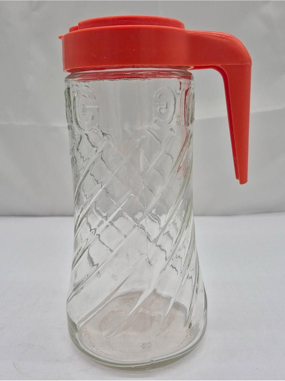 Vintage 1970's Tang Brand 9" Glass Pitcher With Orange Lid Anchor Hocking Retro